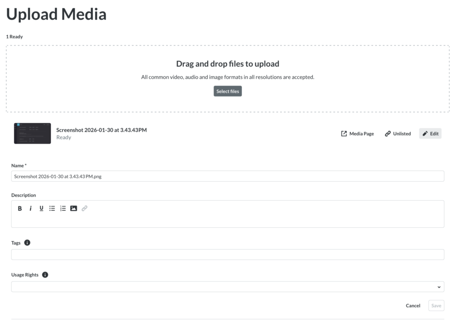 edit media upload information